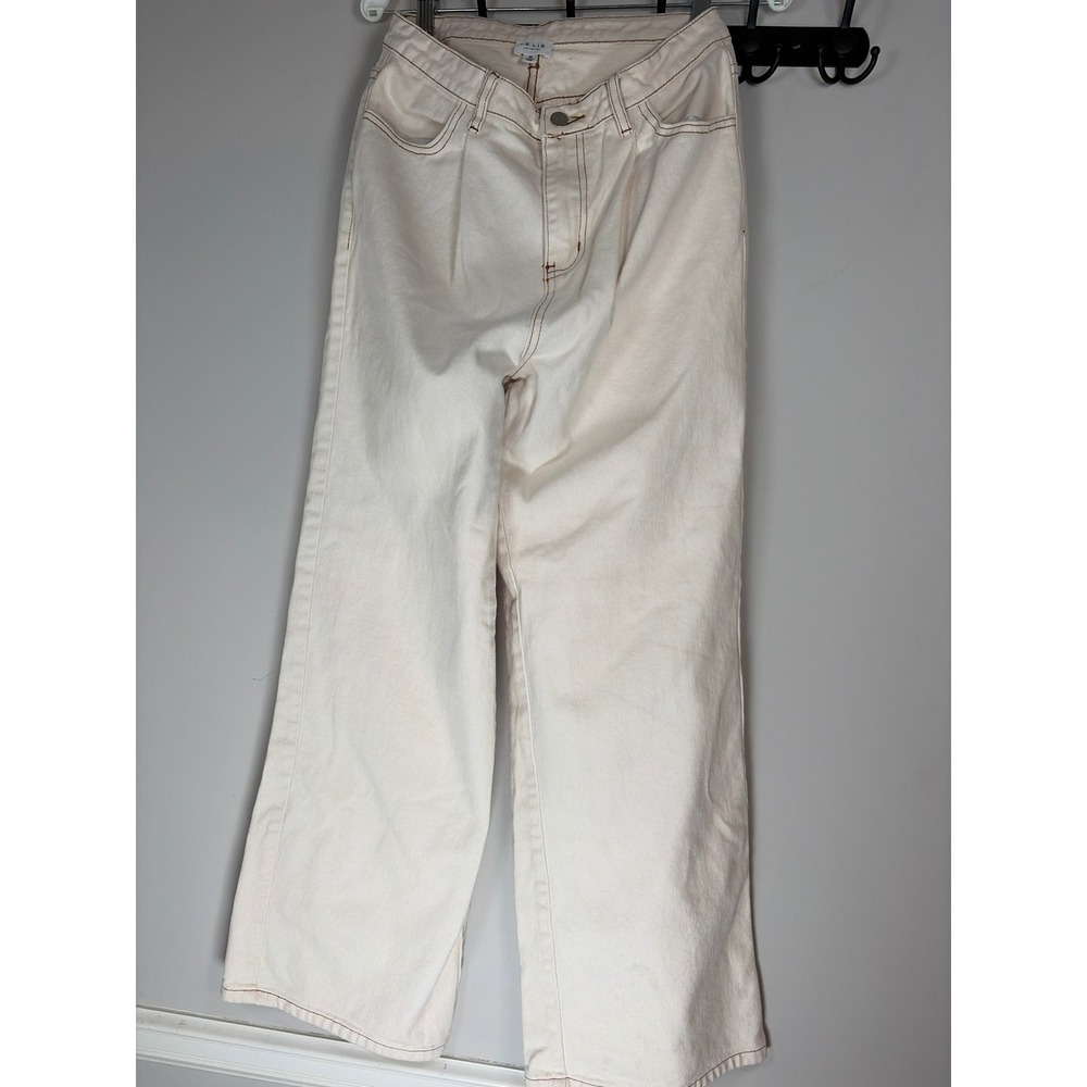 Le Lis Collection Cream Wide Leg High Waisted Pants Contrast Stitching Medium